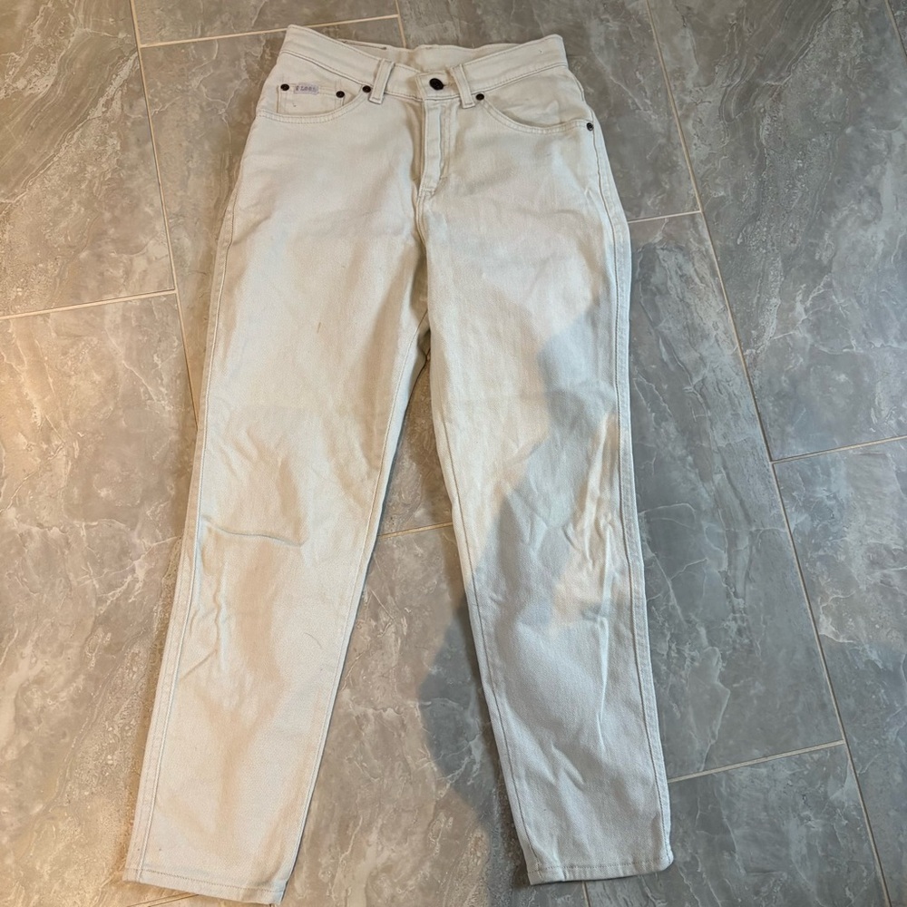 Vintage Lee Women’s High Rise Straight Leg Jeans Beige Sz 2 Cotton Classic 90s